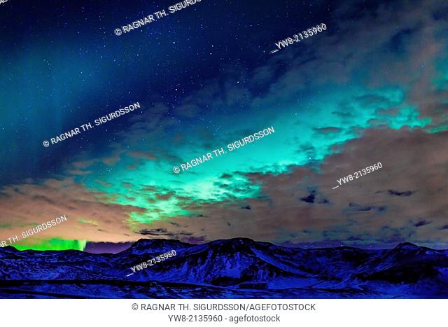 Aurora Borealis or Northern Lights, Reykjanes Peninsula, Iceland