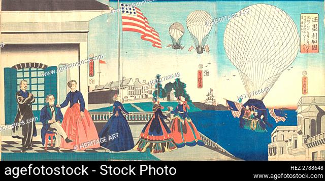 ?America?: Enjoying Hot Air Balloons , 1867. Creator: Utagawa Yoshitora