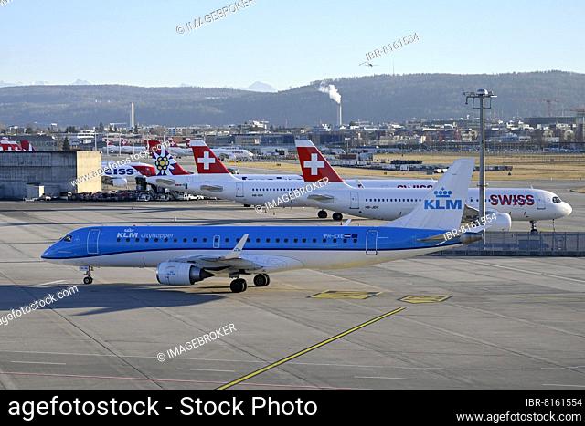 Aircraft KLM Cityhopper, Embraer ERJ-190, PH-EXE, Zurich Kloten, Switzerland, Europe
