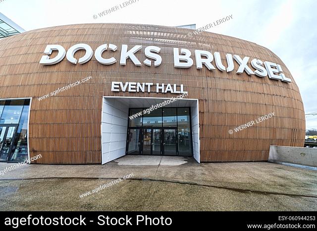 Schaerbeek, Brussels / Belgium: Contemporary shaped facade of the the docks bruxsel shopping mall