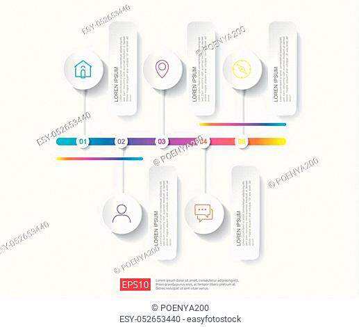 5 steps infographic. timeline design template with 3D paper label, integrated circles. Business concept with options. For content, diagram, flowchart, steps