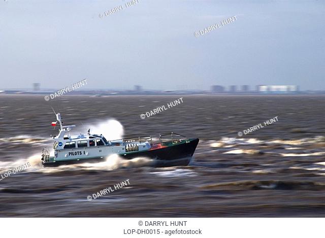 A Humber Pilot boat on the Humber estuary. The pilots can be used to enable vessels to get to one of the four ports on the River Humber, Hull, Goole