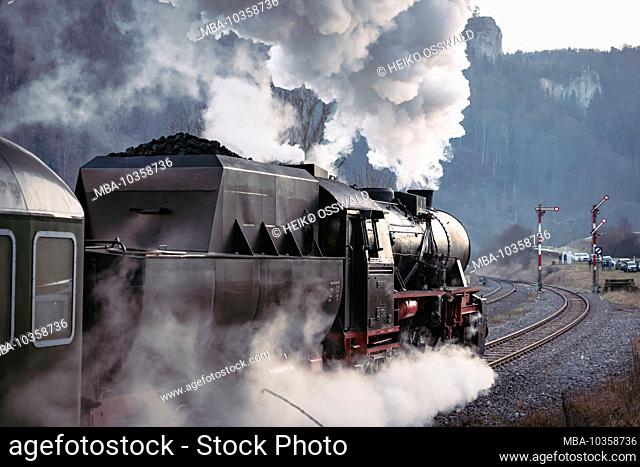 Steam locomotive, Zug, Danube Valley, Baden-Württemberg, Germany, Europe