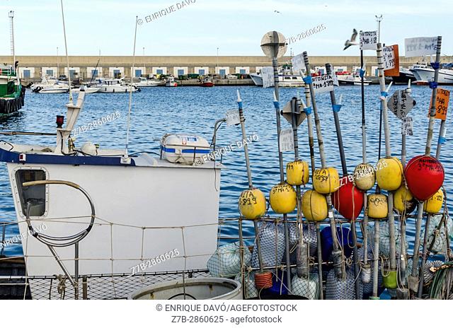 A buoys view in a boat, Carboneras port, Almería province, Spain