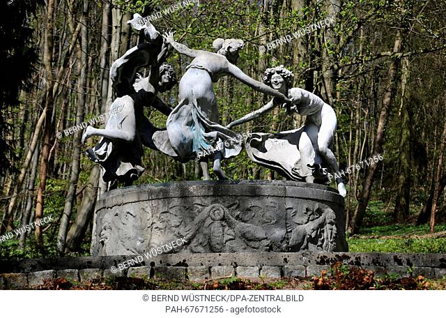 The Nymph Fountain by sculptor Walter Schott (1861-1938) in the park in Burg Schlitz in Hohen Demzin, Germany, 21 April 2016