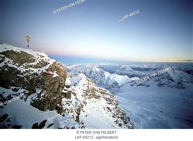 Cross on summit, Zugspitze, Garmisch-Partenkirchen, Bayern, Germany