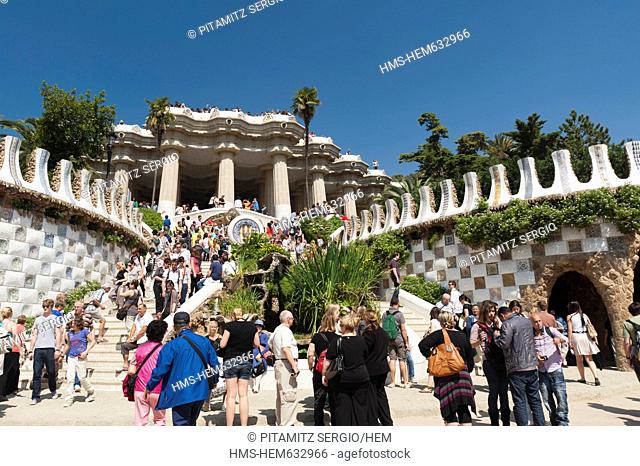 Spain, Catalonia, Barcelona, Gracia District, Guell Park by Antoni Gaudi, listed as World Heritage by UNESCO
