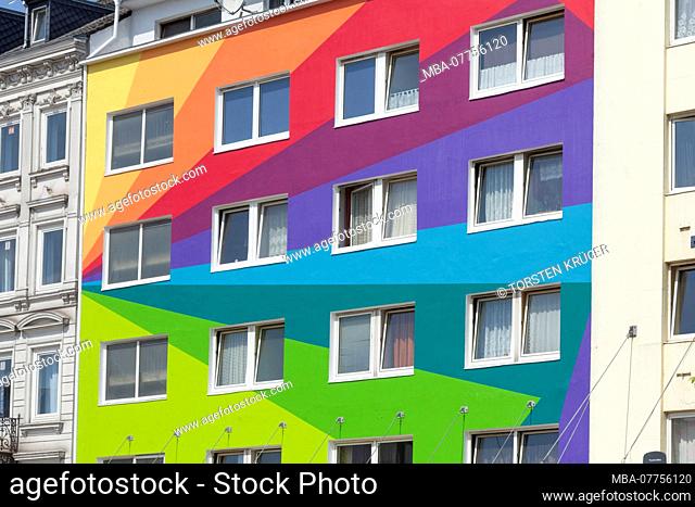 Brightly painted residential house at the Reeperbahn, St.-Pauli, Hamburg, Germany, Europe