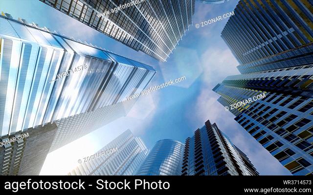 Windows of Skyscraper Business Office with blue sky, Corporate building in city