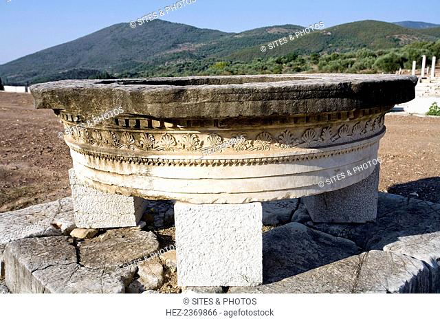A monument in the stadium at Messene, Greece. Ancient Messene lies on the slopes of Mt Ithomi, 30km/19 miles northwest of Kalamata