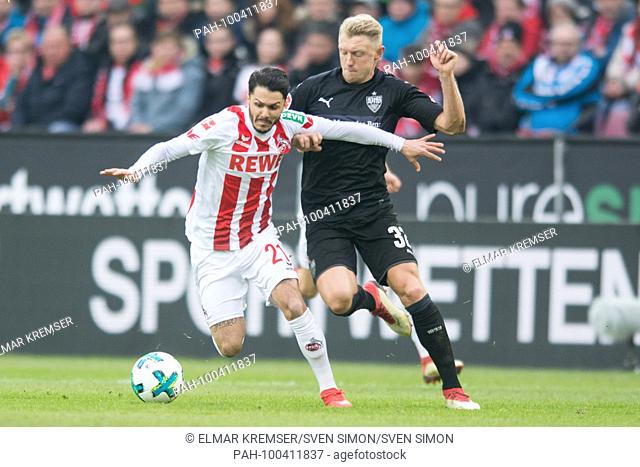 Leonardo BITTENCOURT (li., K) versus Andreas BECK (S), Aktion, duels, .Fussball 1. Bundesliga, 25. matchday, 1.FC Cologne (K) - VfB Stuttgart (S) 2:3, am 04
