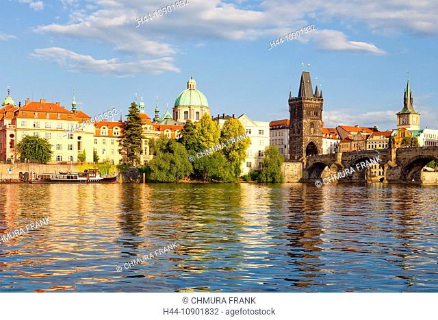 architecture, bridge, Charles bridge, cities, city, cityscape, colour, Czech Republic, day, Europe, exterior, outdoor, outdoors, outside, Prague, praha, river