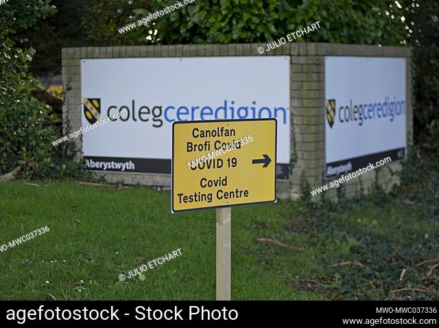 Covid-19 testing and vaccination centre at the campus of Aberystwyth University, Ceredigion, Wales, UK