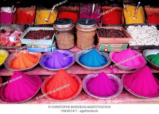 Ritual powders at Devajara market, Mysore, Karnataka, India