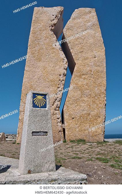 Spain, Galicia, Muxia, Terminal Arrival Route of the Fisterra Muxia, pink granite monument, dedicated Ala Prestige disaster in November 2002