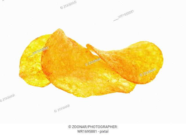 Crisps. Potato chips isolated on white