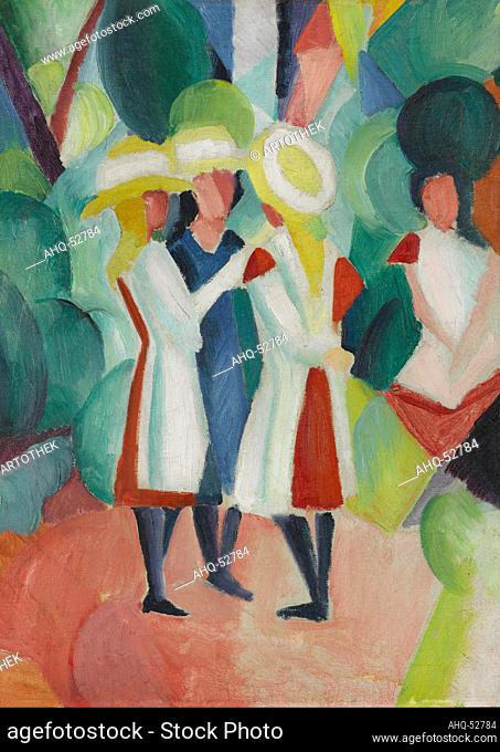 Künstler: Macke, August, 1887-1914 Titel: Drei Mädchen mit gelben Strohhüten (I). 1913 Technik: Öl auf Leinwand Maße: 104 x 87, 5 cm Standort: Den Haag