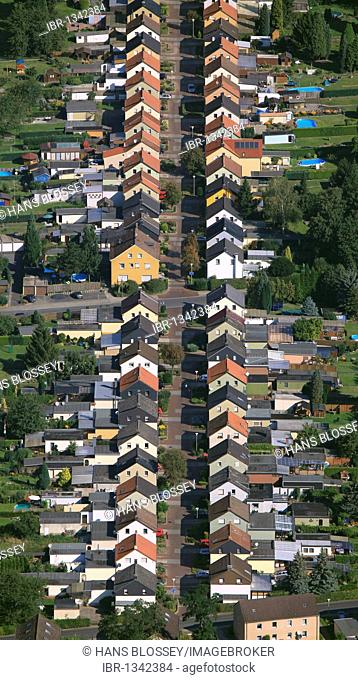 Aerial view, colliery village, row houses, Koenigsborn Friedrichstrasse, Alteheide, Unna, Ruhrgebiet region, North Rhine-Westphalia, Germany, Europe