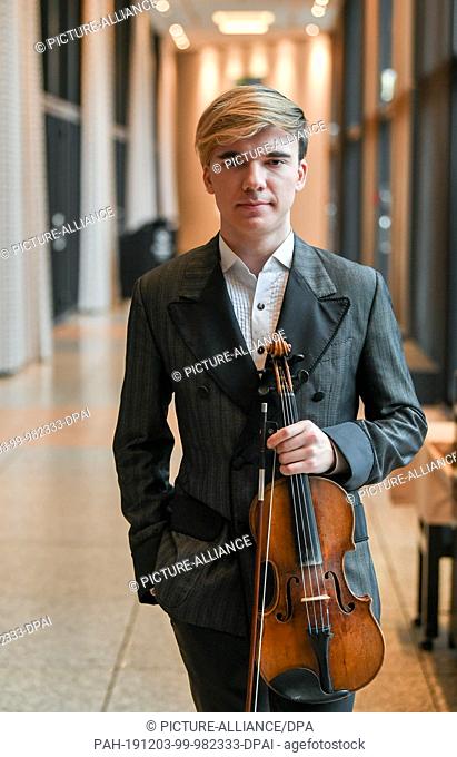 02 December 2019, Berlin: Yury Revich, an Austrian violinist of Russian origin, at a press conference for the 2020 tour ""Heino goes classical""