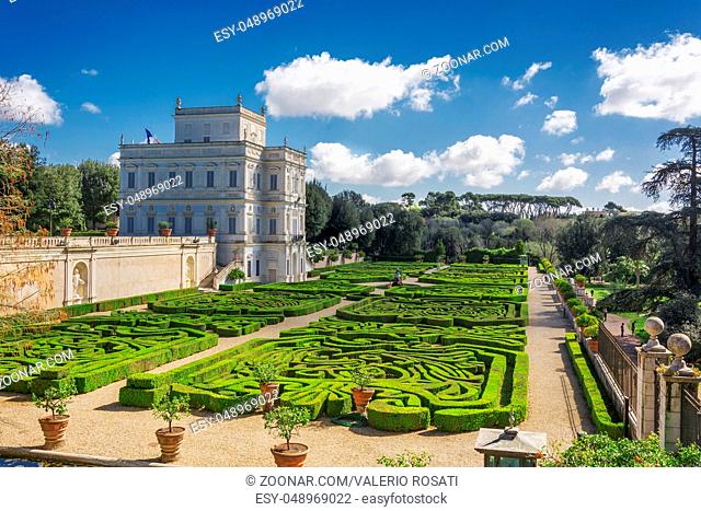 Rome, Italy, march 26, 2017: Casino del Bel respiro inside Villa Doria Pamphili park and its secret garden in Rome, Italy
