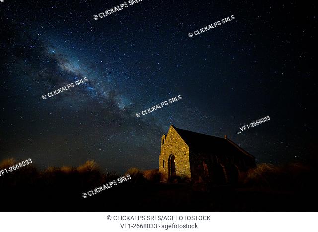 Milkyway over the Church of the Good Shepherd at Lake Tekapo, New Zealand