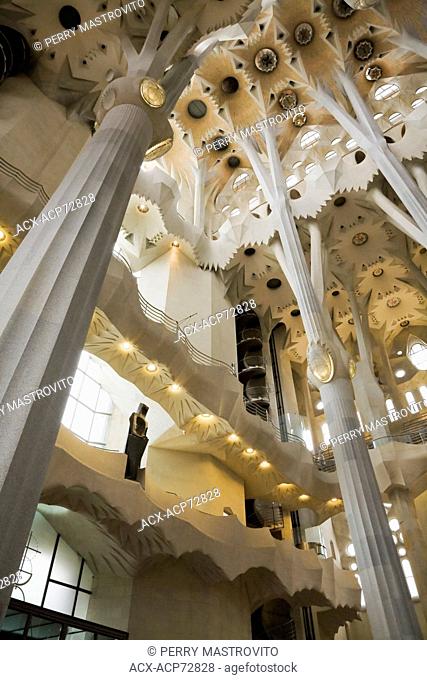 Interior of La Sagrada Familia Basilica by the famous architect Antoni Gaudi, Barcelona, Spain, Europe