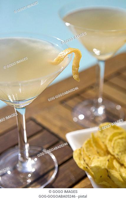 Tropical drinks in martini glasses