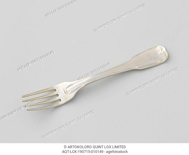 Fork with the Clifford helmet sign, The four-toothed fork is connected to the flat, curved handle at both the top and bottom by widening to the spatula-shaped...