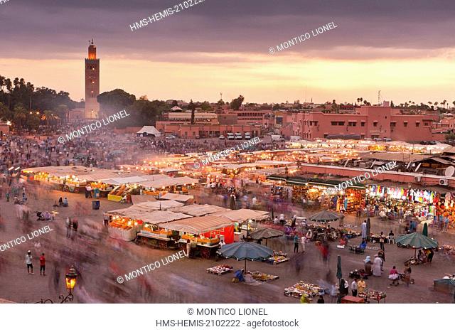 Morocco, Haut Atlas, Marrakech, Imperial city, Medina listed as World Heritage by UNESCO, Jemaa El Fna square