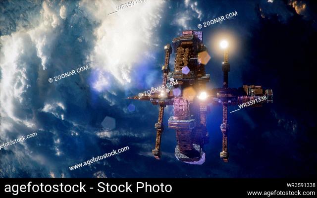 International Space Station in outer space over the planet Earth. Elements of this image furnished by NASA