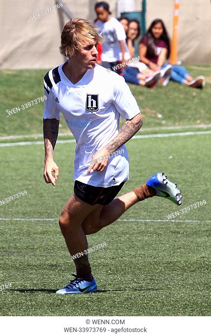 Justin Bieber playing soccer in Marina del Rey, California. Featuring: Justin Bieber Where: Marina del Rey, California, United States When: 24 Mar 2018 Credit:...