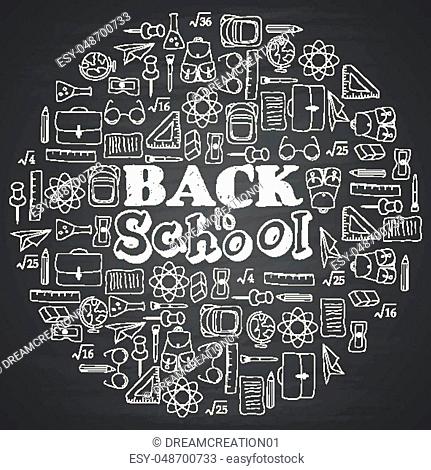Vector illustration of Hand drawn back to school doodles with school supplies