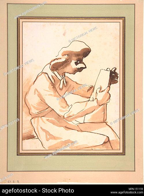 Caricature of a Seated Man Reading. Artist: Pier Francesco Mola (Italian, Coldrerio 1612-1666 Rome); Date: 1612-66; Medium: Pen and brown ink