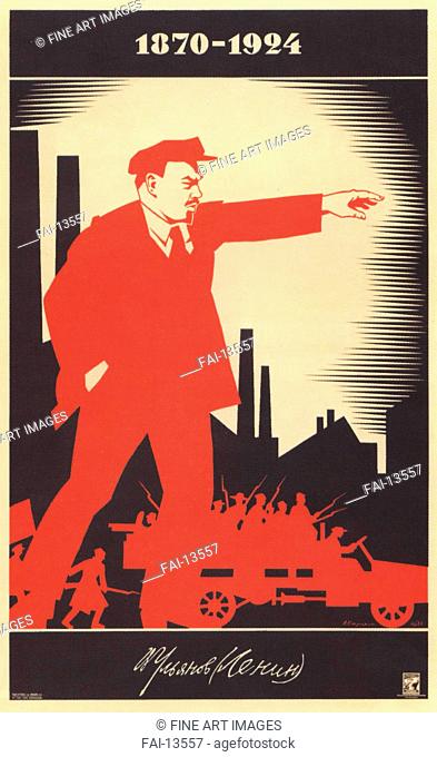 Ulyanov (Lenin). 1870-1924 (Poster). Strakhov-Braslavsky, Adolf Iosifovich (1896-1979). Colour lithograph. Soviet political agitation art. 1924