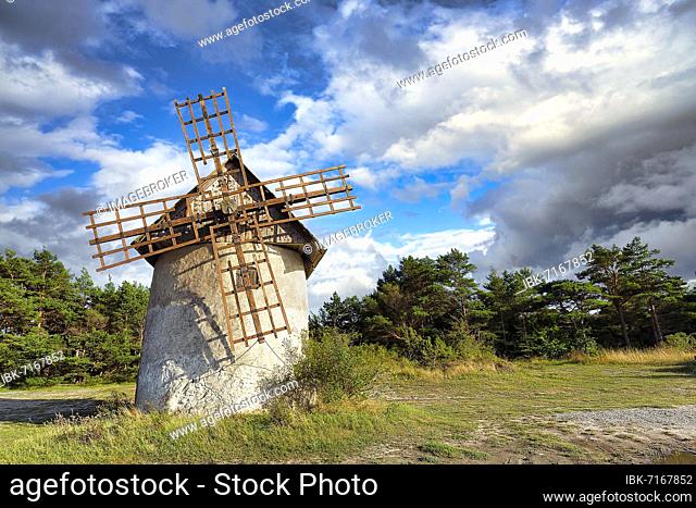 Old stone windmill on the west coast, Djupvik, Gotland Island, Sweden, Europe