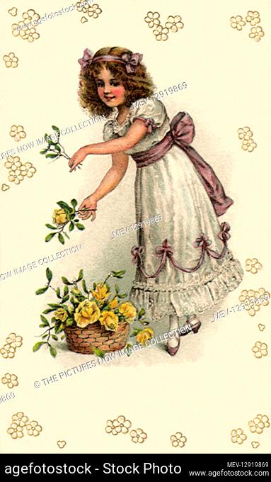 Girl dropping Flowers into a Basket