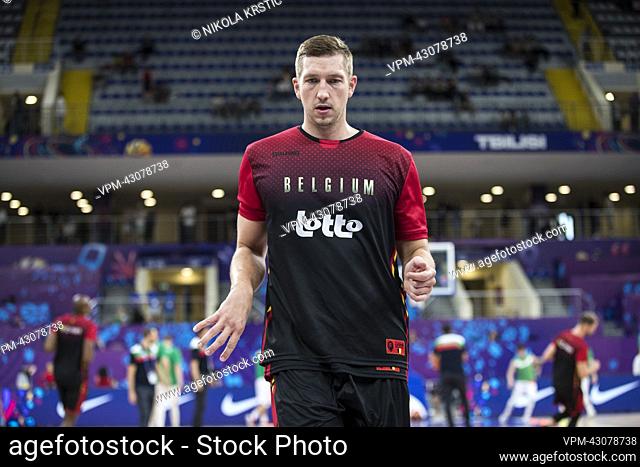 Belgium's Maxime De Zeeuw pictured during warm-up ahead of a basketball match between Bulgaria and the Belgian Lions, Wednesday 07 September 2022, in Tbilisi