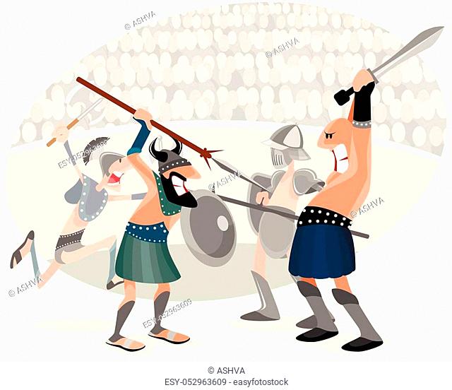 Vector illustration of gladiators fighting in arena