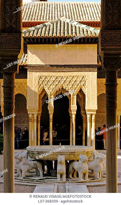 Court of Lions in the Alhambra. Granada. Andalucia. Spain