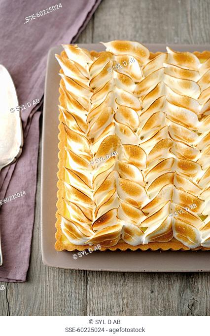 Rectangular-shaped lemon meringue pie