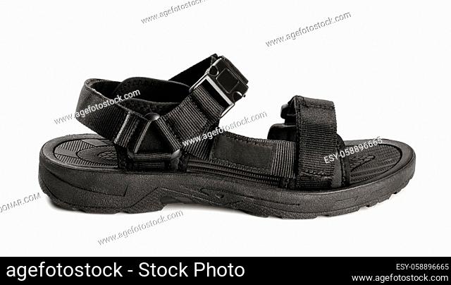 Pair of black sandals shoes isolated on white