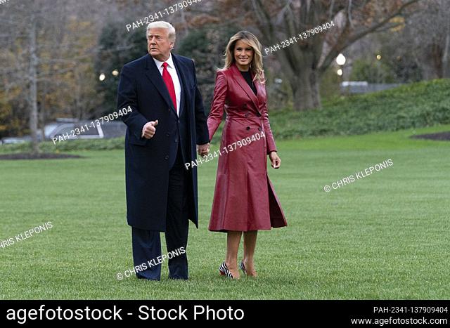 United States President Donald J. Trump and First lady Melania Trump depart the White House in Washington, DC December 5