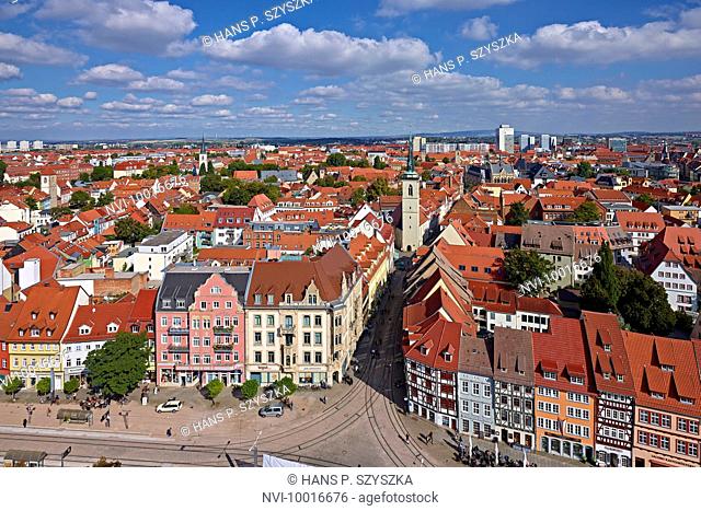 View over the city of Erfurt with Market Street, Thuringia, Germany