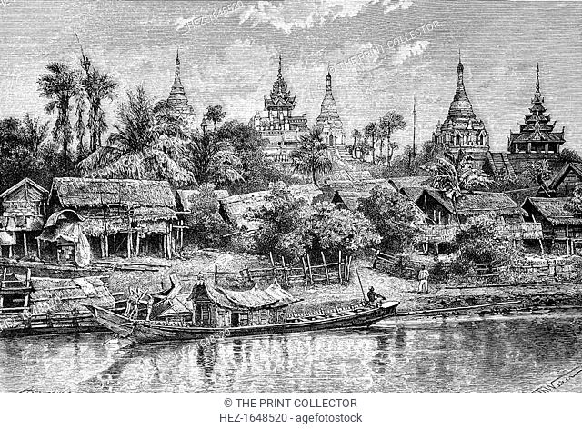 Yenan Gyong, Myanmar, 1895. As seen from the Irrawaddi. From The Universal Geography with Illustrations and Maps, division XVI