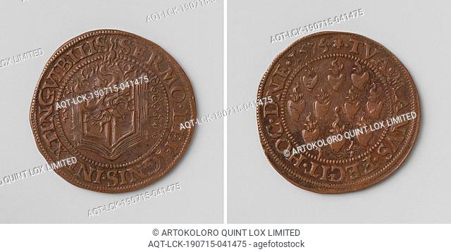 Religion of the States of Holland, Copper Medal. Front: burning bible with seven seals inside an inscription. Reverse: ten burning hearts within an inscription
