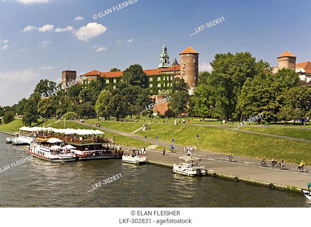 Embankment of the river Wisla under the Royal Castle, Krakow, Poland, Europe