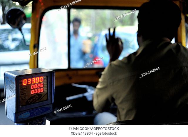 auto-rickshaw in traffic, Bangalore or Bengaluru, Karnataka, India