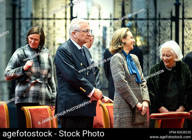 Prince Laurent of Belgium, Princess Claire of Belgium and Queen Paola of Belgium pictured during the Te Deum mass, on the occasion of the King's Feast