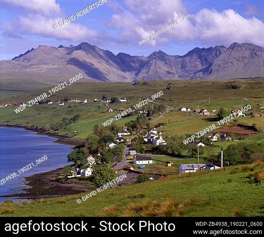 Scotland, Highland, Isle of Skye. View over Carbost to the Black Cuillin