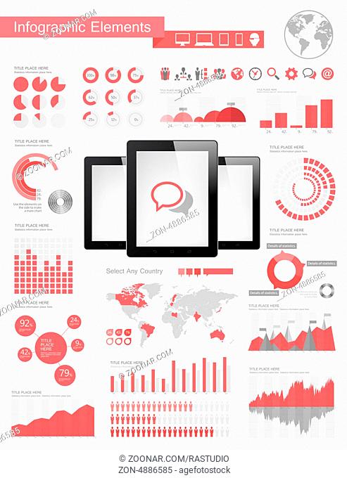 Digital Tablets Infographic Elements. Opportunity to Highlight any Country. Vector Illustration EPS 10